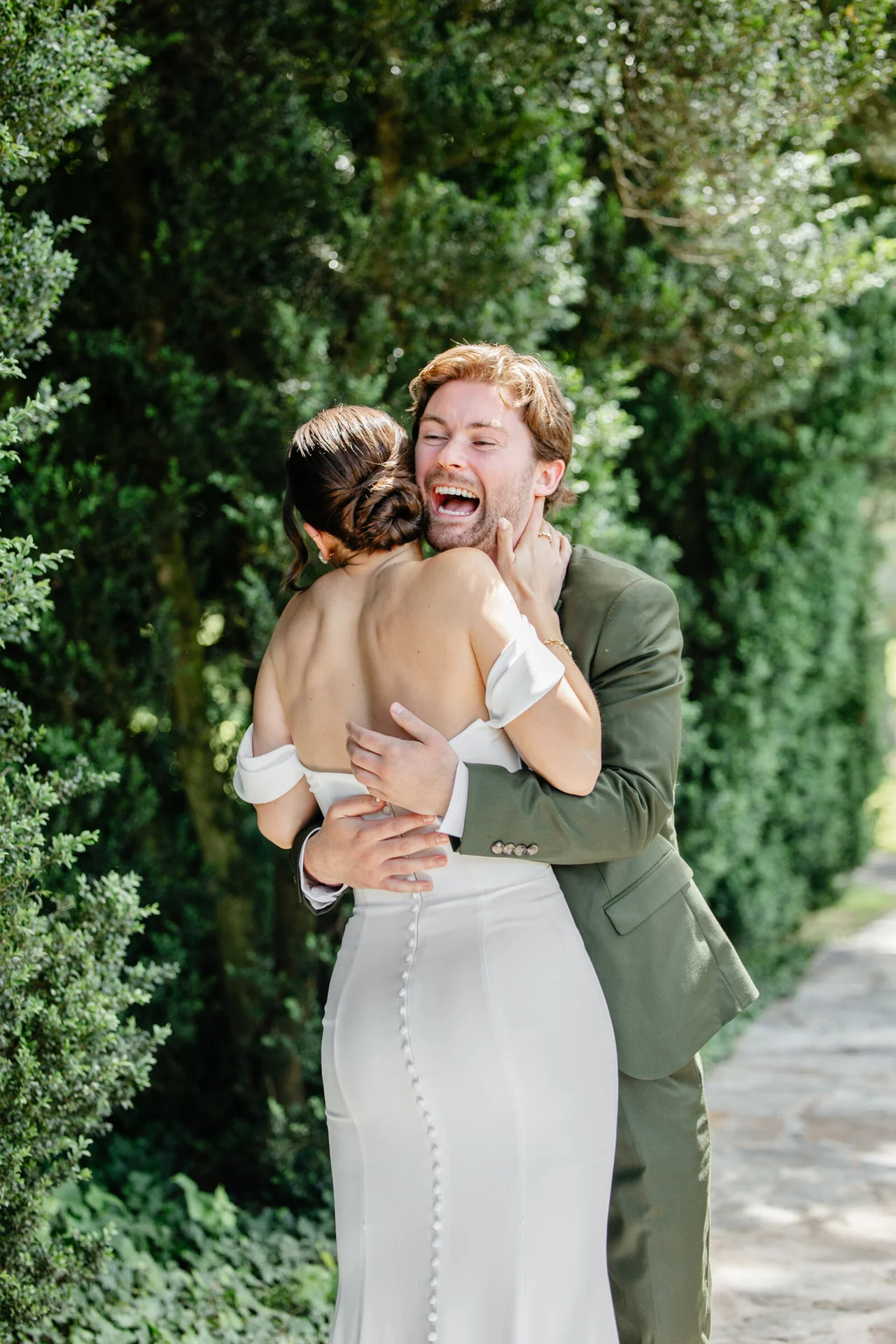 Bride and groom celebrating together