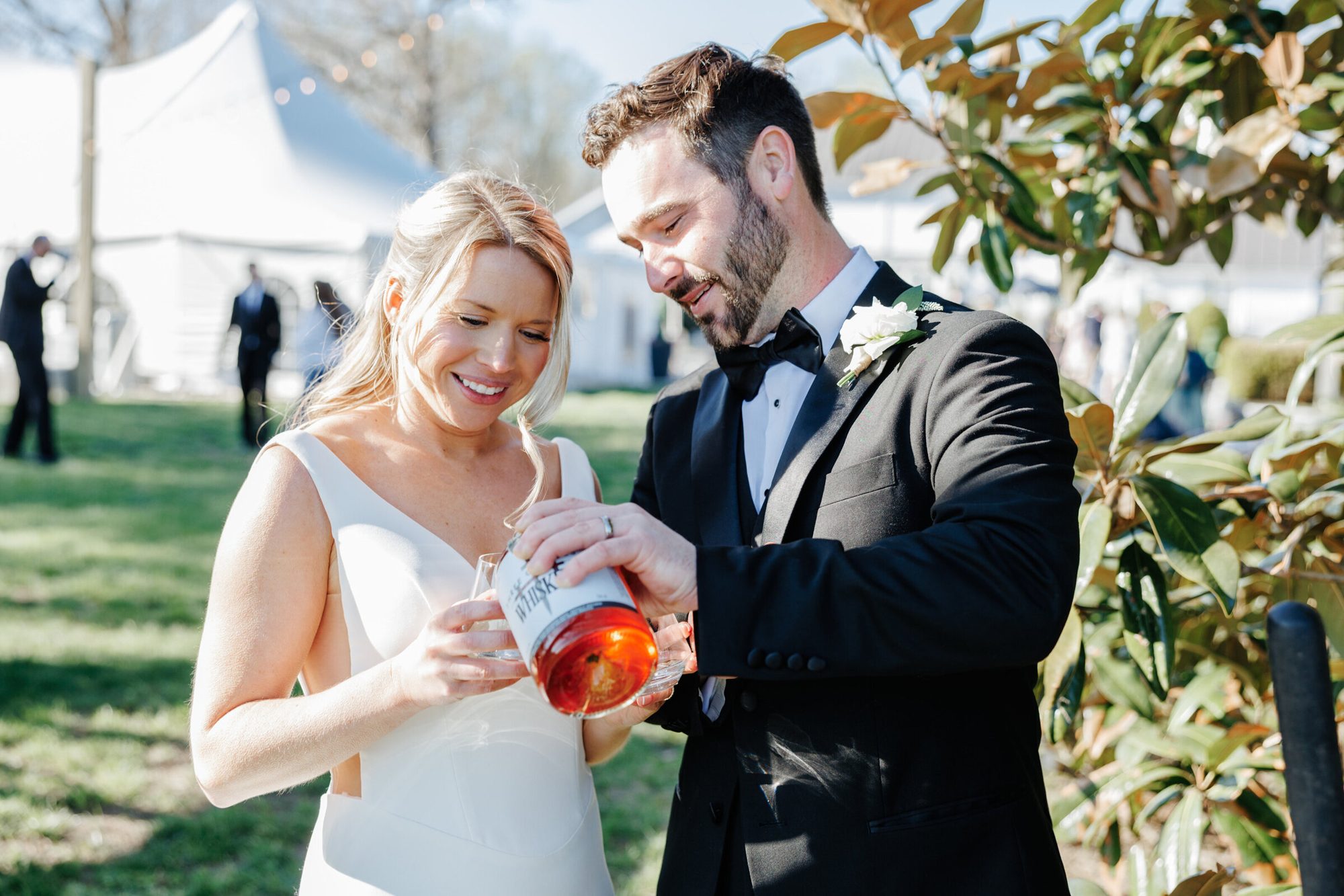 Couple sharing a drink after the ceremony at Historic Whitewood