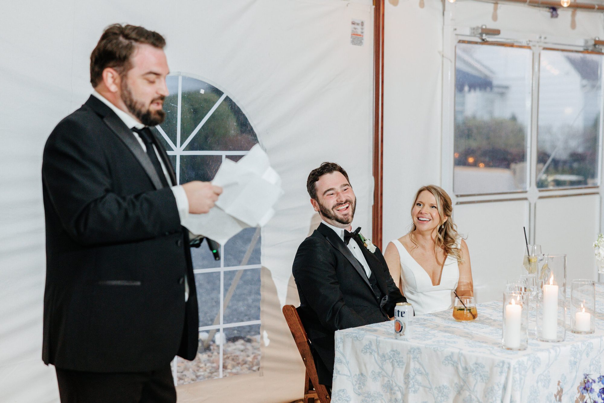 Toast being given at the reception tent at Historic Whitewood