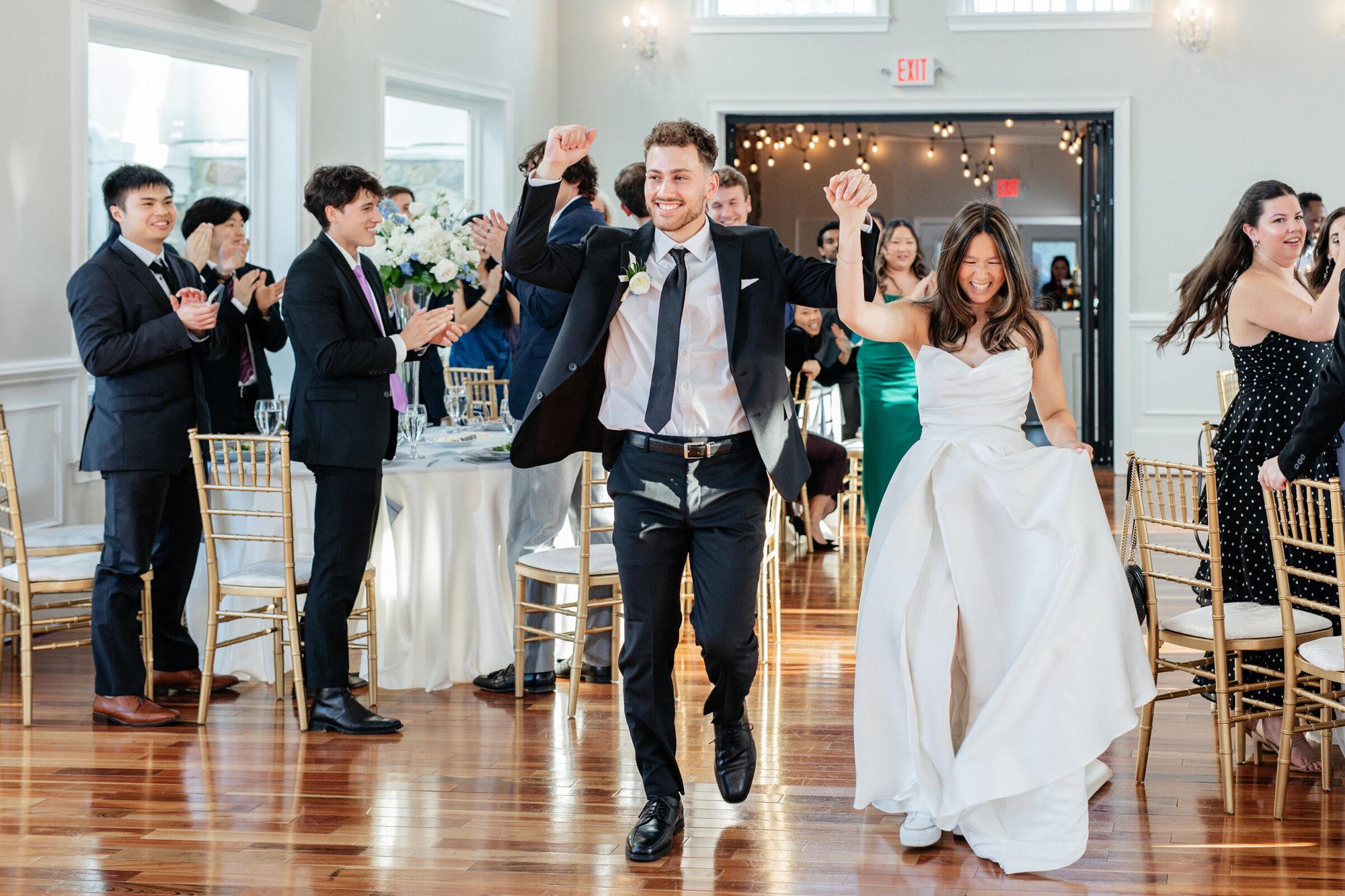 Couple dancing into the reception at The View at Bluemont