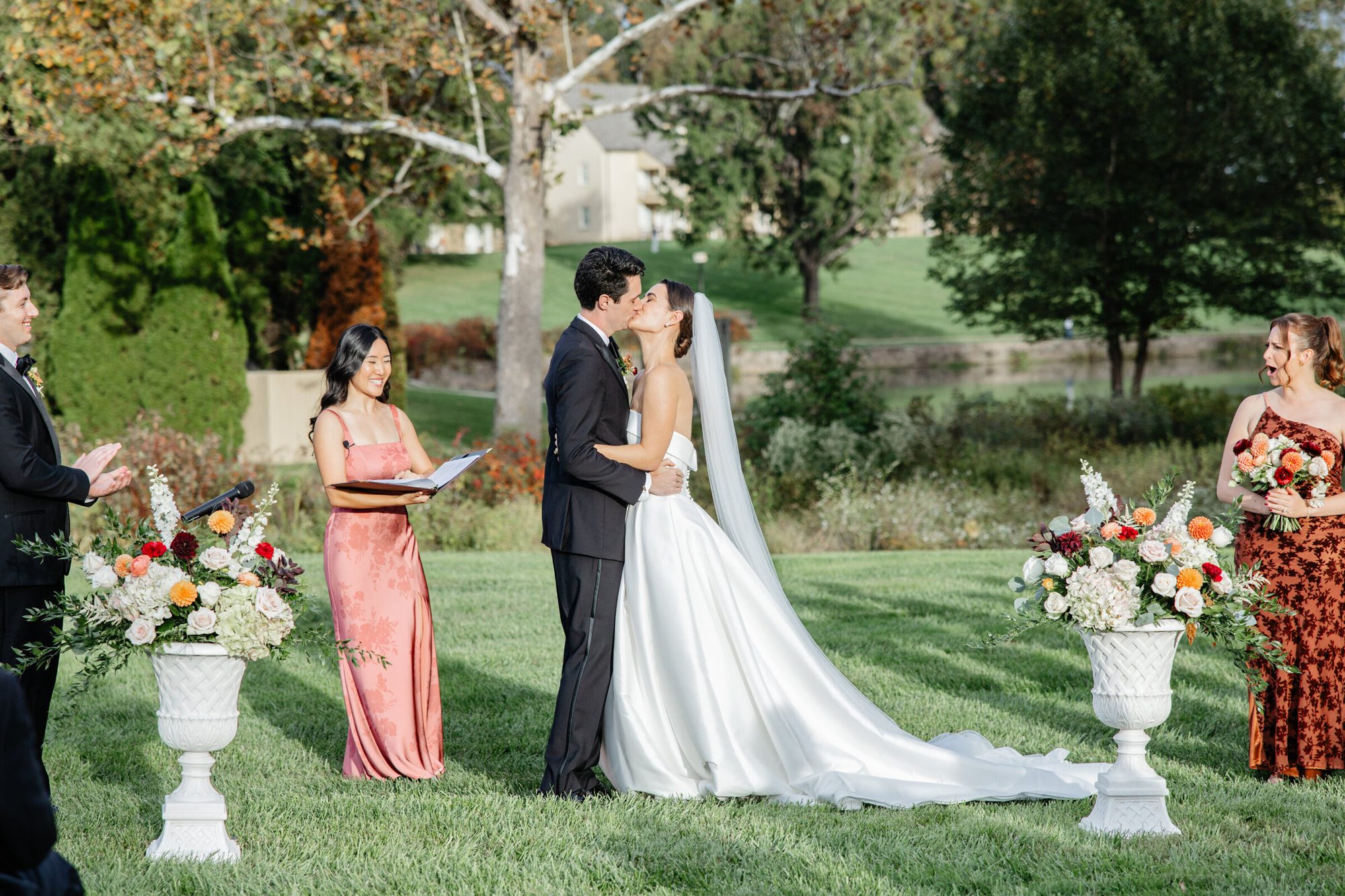 First kiss at the outdoor ceremony at Boars Head Resort at Boars Head Resort