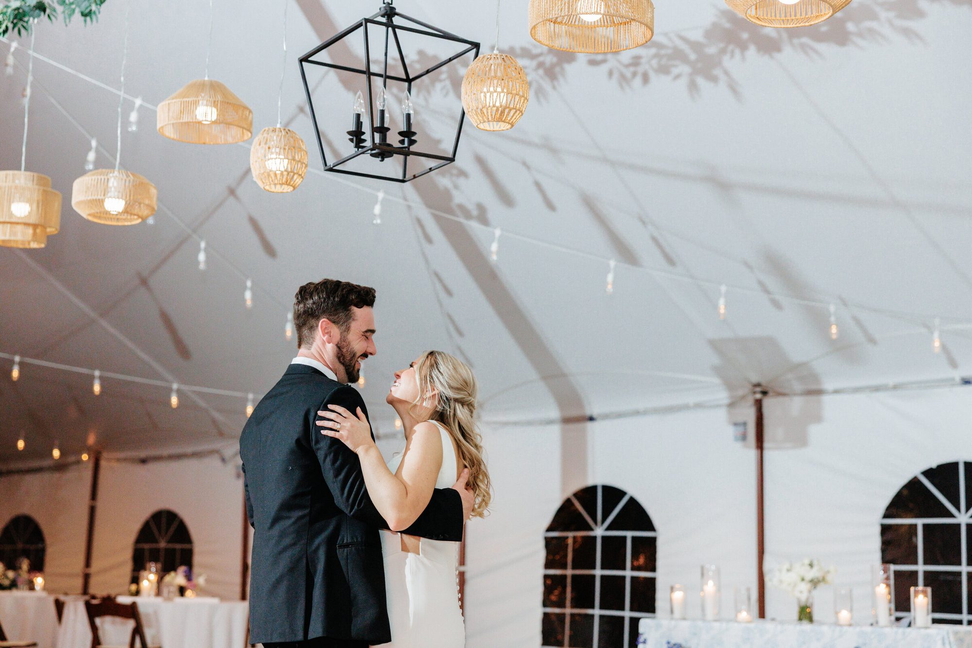 First dance under the tent chandelier at Historic Whitewood